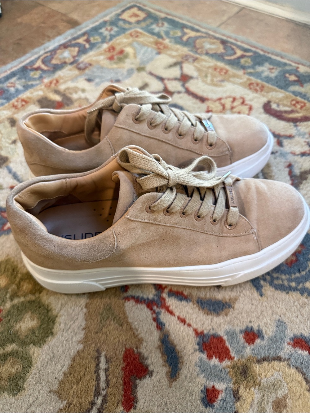 J Slides Beige Suede Platform Sneakers